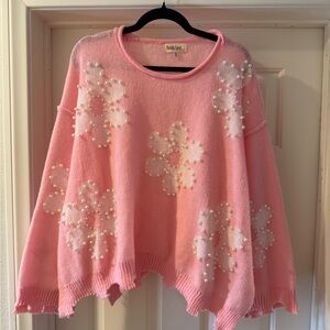Pink Clove Blush Sweater with Pearl Flower Details